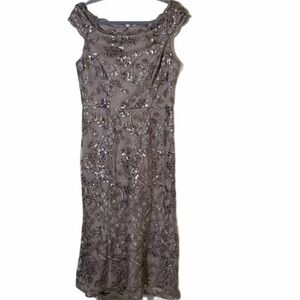 Alex Evenings Champagne Sequin embroidered Formal Mother of Bride Dress Size 10P